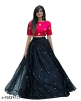 Silk and net embroidered Indian choli-lehenga set for parties, semi-stitched (42waist x 44length), country of origin: India