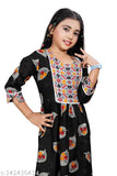Unique embroidery designer girls kurta set in cotton, straight top with three-quarter sleeves and trousers bottom, size 8-9 years. Indian kid's outfit from contemporary brand Nivudi