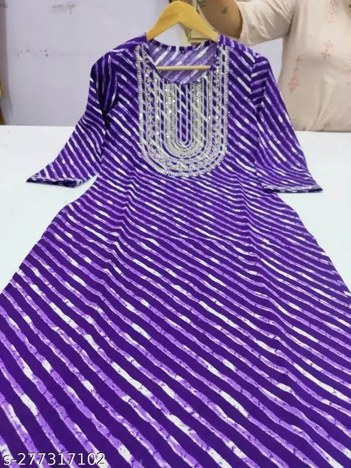 Rayon Lehriya print kurta, dyed/washed combo, three-quarter sleeve, woman's traditional Indian fashion