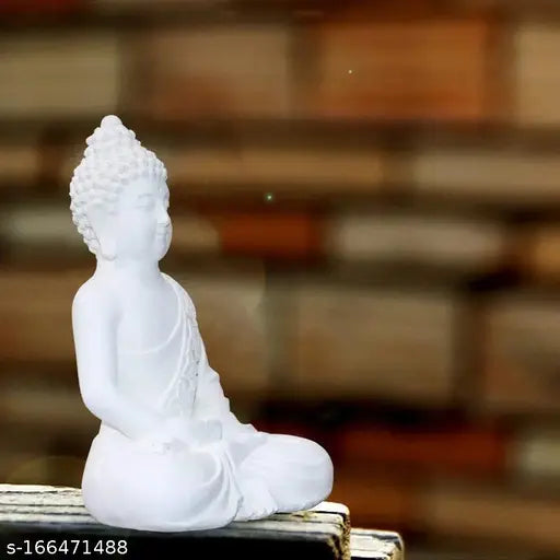White 10-inch Ceramic Sitting Buddha Statue for Home Decor and Pooja Purpose