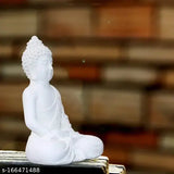 White 10-inch Ceramic Sitting Buddha Statue for Home Decor and Pooja Purpose