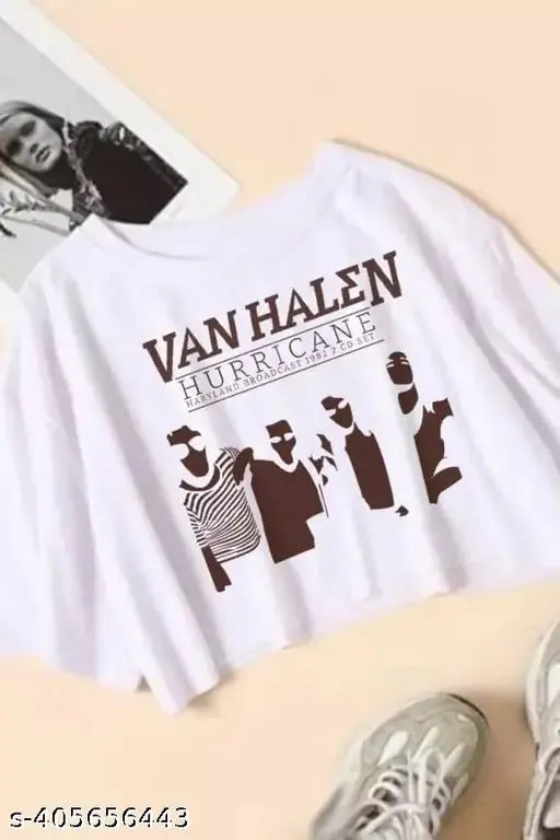 Printed cotton blend women's crop top with loose fit and short sleeves. Vibrant design on Indian-made apparel