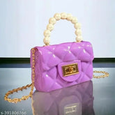 Synthetic mini purse sling bag for kids, durable and waterproof with push lock side buttons and knob closure, Western style, ideal gift