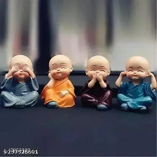 Multicolor handcrafted poly resin Buddha statue (6x4x3cm) - serene laughing monk figurine, perfect for home decor and gifting