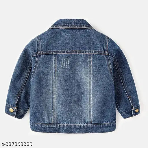 Denim Girl Chen pocket jacket, solid net pattern for 7-8 years old kids, long sleeves fashion piece from India