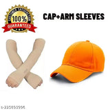 Cotton solid onesize baseball cap & arm sleeves set for men and women, stylish accessory on head