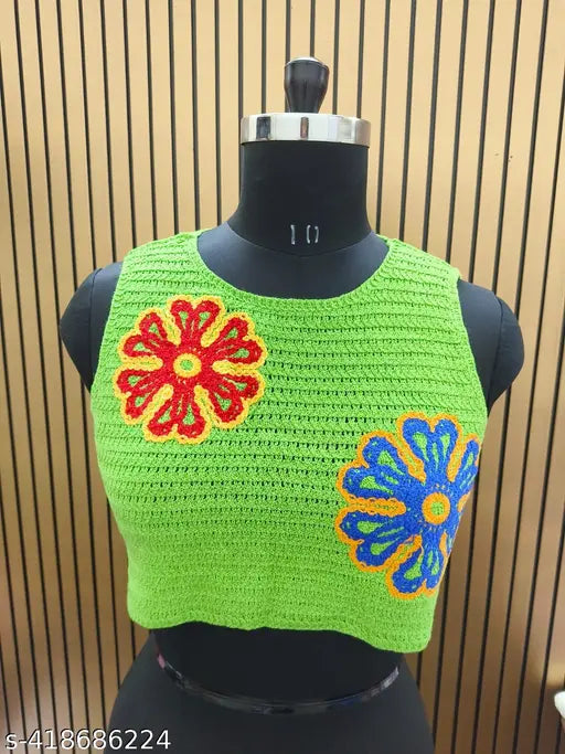 High-quality imported lace crochet sleeveless top, XS (32in bust, 14in length), features unique flower pattern, made in India