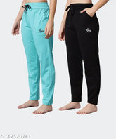 Women's Fit N Fame cotton blend knee-length pyjama combo pack, solid/plain with drawstring closure and pockets for gym, yoga, or casual wear