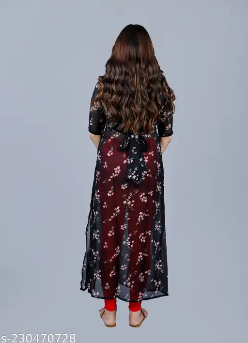 Trendy Georgette Kurti, three-quarter sleeves, printed combo, S-XXL, Indian fashion wear