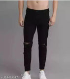 Black polycotton MOD MEN knee-slit jeans for men size 28/30/32, worn on a model