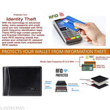 BrownBlackBlue faux leather men's wallet, two-fold design with 11 card slots, 2 currency compartments, and hidden pockets. RFID protected, high-quality embossed finish. Indian origin