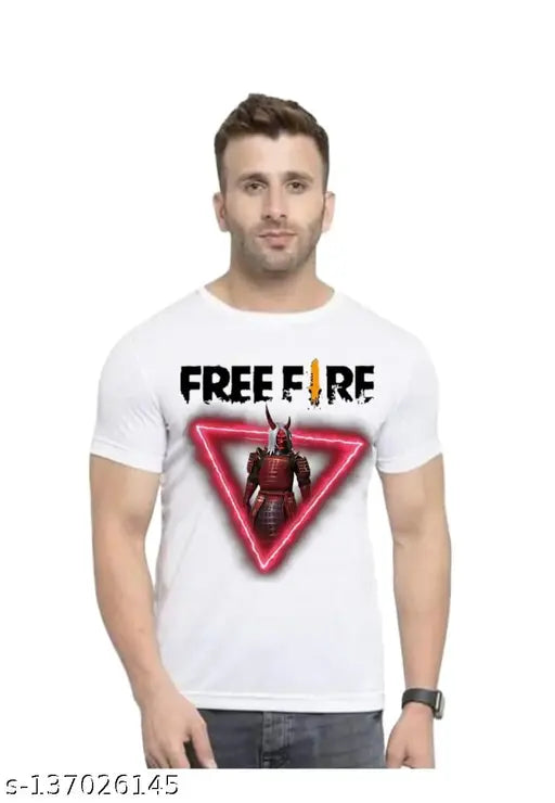 Men's regular fit polyester rich printed round neck t-shirt in cotton, XL, L, M, XXL, made in India (Indian-made men's polyester t-shirt)