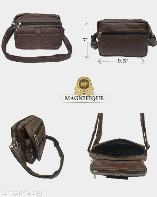 Stylish black PU crossbody bag, 4 compartments, free size (10x3x7in), perfect for men and women