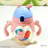 Greenfinch multicolor kids water bottle set, portable antifall straw with handle (350ml), fun animal designs, leak-proof, spill-proof, easy to clean and carry