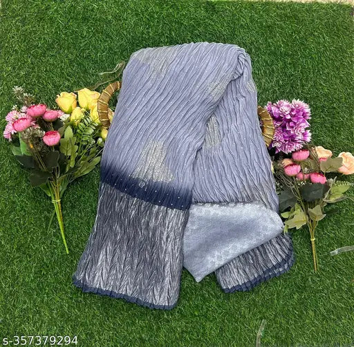 Moss chiffon silk wedding saree with heavy foil print, separate Banarasi blouse for festive and party wear