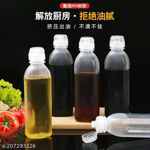 Transparent plastic oil container, holds 300ml cooking oil, leak-proof design for kitchen organization