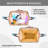 Printed premium diaper backpack, waterproof polyester, pink unicorn design - spacious maternity bag with multiple compartments for easy organization and water resistance, perfect for family strolls