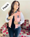 Peach fleece long-sleeved jacket, stylish NY print for women/girls, Indian origin