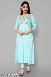 Viscose Rayon embroidered Anarkali Kurta, perfect for daily wear and special occasions. Indian-origin, soft against skin