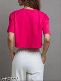 Pink cotton print crop top - girls/women's loose fit, India