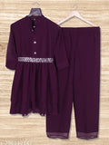 Georgette kurta set with palazzo pants, solid net, three-quarter sleeves - Indian fashion trending outfit for women