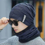 NavyBlue ultra-soft wool beanie & scarf (Pack 1) - warm, snowproof unisex accessory for men, women, and kids