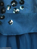 Teal blue net gown for kids party wear, sleeveless and embellished design, 1-2 years size from India