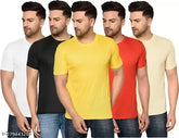 New Polyester Round Neck Casual T-Shirt for Men, Solid Color Design - India