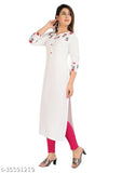 Elegant rayon printed kurta, knee-length, three-quarter sleeves. Indian-made, versatile for both women and girls." (105 characters)