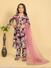 New Designer Printed Kora Muslin Kurta Sharara with Dupatta Set for Kids in Vibrant Indian Patterns - A-line churidar style