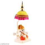 Elegant marble Mukut Ganesh idol with fabric chatri stand, ideal for car dashboards, offices, and home decor" (106 characters)