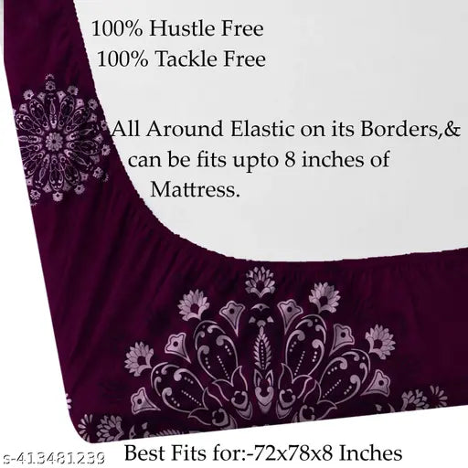 Wine Glace Cotton feel, king size fitted bedsheets with 2 pillow covers, breathable & wrinkle free for summer