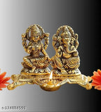 Brass Laxmi Ganesh Deepak Statue, intricate Indian decor showpiece for home or office