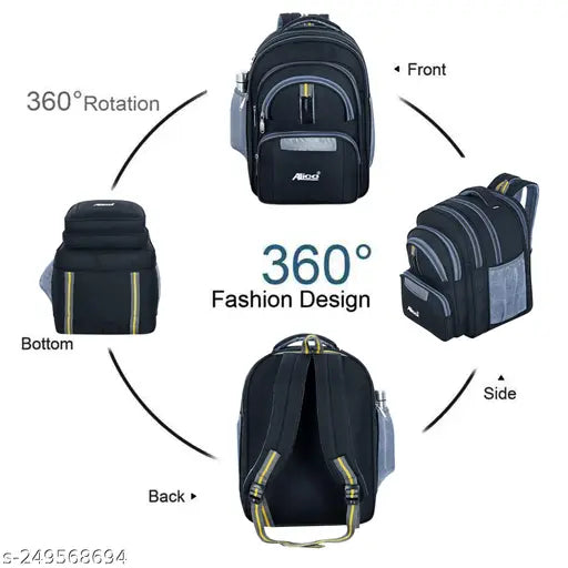 Large waterproof polyester net backpack, ideal for school, college, office, and traveling. Holds 80L with included lunch bag and free size (29cm x 18cm x 39cm). Made in India