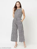 White printed jumpsuit for women, high-quality breathable blend, sleeveless design, XS to XXL sizes available