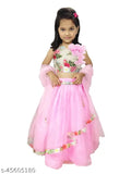 Digital pink silk blend lehenga, organza dupatta and sleeveless top for girls aged 3-4 years