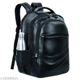 Black leather net waterproof laptop backpack for unisex use, spacious design with multiple compartments, ideal for college and school use, durable build, versatile for travel
