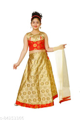 Art Silk Girls Lehenga Choli & Net Dupatta Set, embellished and sleeveless, available in various sizes from 0-3 months to 15-16 years. Indian traditional party wear for girls