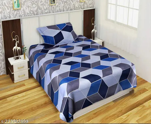 Cotton blend geometric flat sheets (AMB25), soft and skin-friendly for single beds with full size pillow covers (pack of 2)