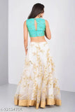 White silk-blend semi-stitched Lehenga Choli with embroidered patterns and net dupatta, Indian bridal wear on display