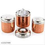 Premium copper tea, sugar, coffee, dryfruit storage organizer set - high-quality hammered Rajwadi jars (3 pc) in stainless steel, ideal for home or kitchen use, India origin
