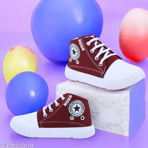 Maroon canvas and rubber sneakers for kids, high quality sole for outdoor, gym, and daily wear
