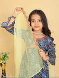 Vibrant Yellow Kora Muslin Kurta Set with Sharara for Kids, traditional Indian ethnic wear for girls aged 4-11 years