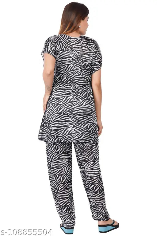 Quality satin kaftan-style night suit in printed design, perfect for sleepwear or loungewear