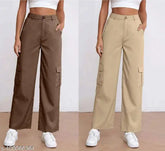 Women's cotton lycra nylon trousers pack of 2, straight fit, solid net, available in sizes 28-34