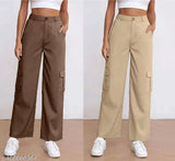Women's cotton lycra nylon trousers pack of 2, straight fit, solid net, available in sizes 28-34