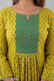 Rayon embroidered yellow Anarkali kurti with three-quarter sleeves, perfect for casual events in various sizes from S to XXXL