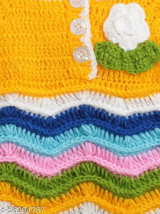 Woolen embroidered net sweater for kids, soft and itch-free, 100% hand-knitted in India