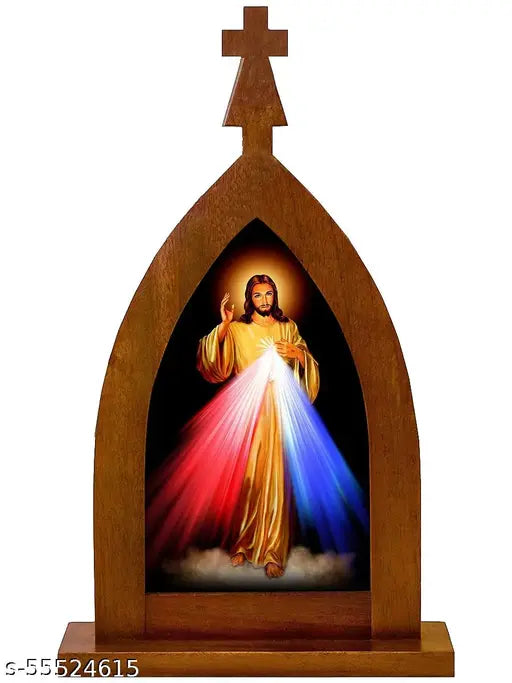 Multi-colored acrylic Autoeasy Jesus Christ statue with Holy cross, ideal for home, office, or car decor