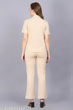 Cream and black Clothink India formal/casual office co-ord set: Short-sleeved notch collar shirt with pant featuring 2 side pockets